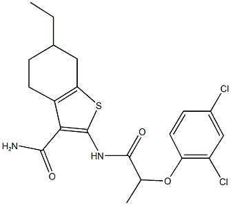 2-{[2-(2,4-dichlorophenoxy)propanoyl]amino}-6-ethyl-4,5,6,7-tetrahydro-1-benzothiophene-3-carboxamide Structure