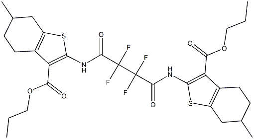 propyl 6-methyl-2-[(2,2,3,3-tetrafluoro-4-{[6-methyl-3-(propoxycarbonyl)-4,5,6,7-tetrahydro-1-benzothien-2-yl]amino}-4-oxobutanoyl)amino]-4,5,6,7-tetrahydro-1-benzothiophene-3-carboxylate Structure