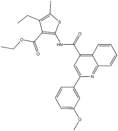 ethyl 4-ethyl-2-({[2-(3-methoxyphenyl)-4-quinolinyl]carbonyl}amino)-5-methyl-3-thiophenecarboxylate 구조식 이미지