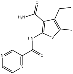 N-[3-(aminocarbonyl)-4-ethyl-5-methylthien-2-yl]pyrazine-2-carboxamide Structure