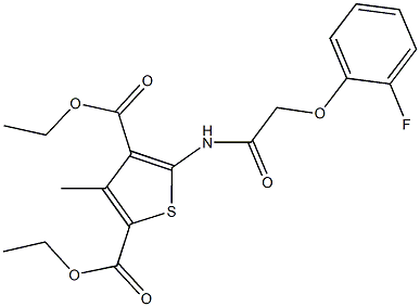 diethyl 5-{[(2-fluorophenoxy)acetyl]amino}-3-methyl-2,4-thiophenedicarboxylate 구조식 이미지