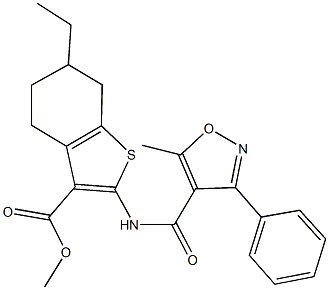 methyl 6-ethyl-2-{[(5-methyl-3-phenyl-4-isoxazolyl)carbonyl]amino}-4,5,6,7-tetrahydro-1-benzothiophene-3-carboxylate Structure