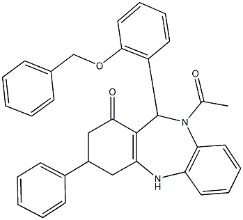 10-acetyl-11-[2-(benzyloxy)phenyl]-3-phenyl-2,3,4,5,10,11-hexahydro-1H-dibenzo[b,e][1,4]diazepin-1-one 구조식 이미지