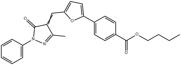 butyl 4-{5-[(3-methyl-5-oxo-1-phenyl-1,5-dihydro-4H-pyrazol-4-ylidene)methyl]-2-furyl}benzoate 구조식 이미지