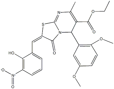 ethyl 5-(2,5-dimethoxyphenyl)-2-{2-hydroxy-3-nitrobenzylidene}-7-methyl-3-oxo-2,3-dihydro-5H-[1,3]thiazolo[3,2-a]pyrimidine-6-carboxylate 구조식 이미지