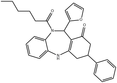 11-(2-furyl)-10-hexanoyl-3-phenyl-2,3,4,5,10,11-hexahydro-1H-dibenzo[b,e][1,4]diazepin-1-one 구조식 이미지