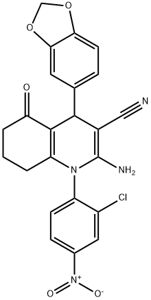 2-amino-4-(1,3-benzodioxol-5-yl)-1-{2-chloro-4-nitrophenyl}-5-oxo-1,4,5,6,7,8-hexahydro-3-quinolinecarbonitrile 구조식 이미지