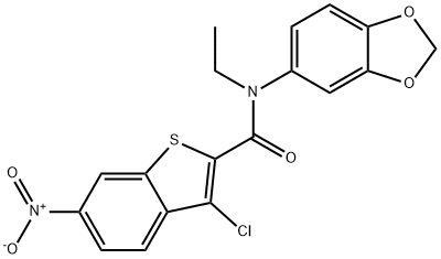 N-(1,3-benzodioxol-5-yl)-3-chloro-N-ethyl-6-nitro-1-benzothiophene-2-carboxamide 구조식 이미지