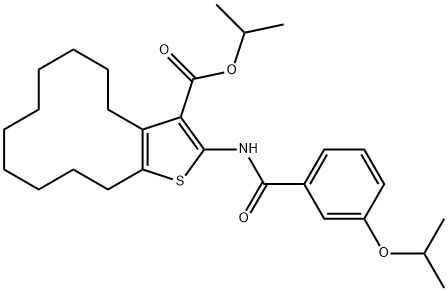 isopropyl 2-[(3-isopropoxybenzoyl)amino]-4,5,6,7,8,9,10,11,12,13-decahydrocyclododeca[b]thiophene-3-carboxylate 구조식 이미지