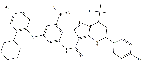 5-(4-bromophenyl)-N-{3-(4-chloro-2-cyclohexylphenoxy)-5-nitrophenyl}-7-(trifluoromethyl)-4,5,6,7-tetrahydropyrazolo[1,5-a]pyrimidine-3-carboxamide 구조식 이미지