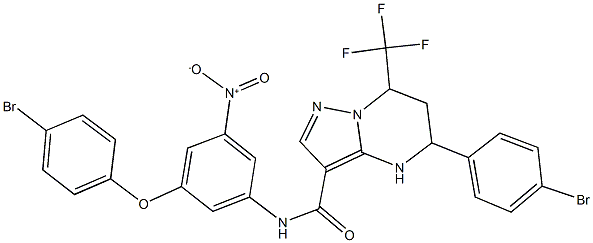 N-{3-(4-bromophenoxy)-5-nitrophenyl}-5-(4-bromophenyl)-7-(trifluoromethyl)-4,5,6,7-tetrahydropyrazolo[1,5-a]pyrimidine-3-carboxamide 구조식 이미지