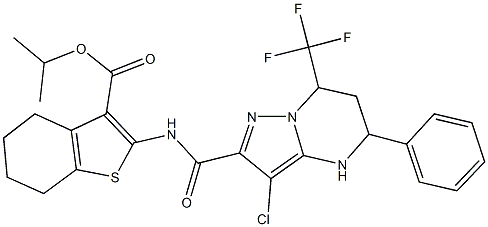 isopropyl 2-({[3-chloro-5-phenyl-7-(trifluoromethyl)-4,5,6,7-tetrahydropyrazolo[1,5-a]pyrimidin-2-yl]carbonyl}amino)-4,5,6,7-tetrahydro-1-benzothiophene-3-carboxylate 구조식 이미지