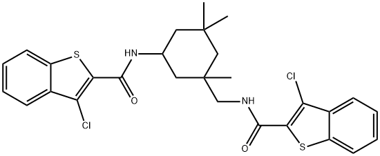 3-chloro-N-[3-({[(3-chloro-1-benzothien-2-yl)carbonyl]amino}methyl)-3,5,5-trimethylcyclohexyl]-1-benzothiophene-2-carboxamide Structure