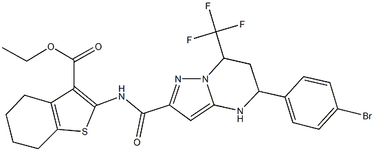 ethyl 2-({[5-(4-bromophenyl)-7-(trifluoromethyl)-4,5,6,7-tetrahydropyrazolo[1,5-a]pyrimidin-2-yl]carbonyl}amino)-4,5,6,7-tetrahydro-1-benzothiophene-3-carboxylate 구조식 이미지