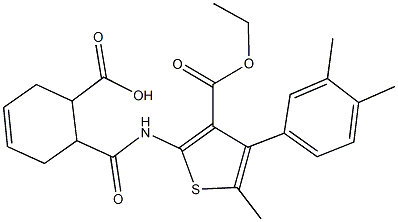 6-({[4-(3,4-dimethylphenyl)-3-(ethoxycarbonyl)-5-methyl-2-thienyl]amino}carbonyl)-3-cyclohexene-1-carboxylic acid 구조식 이미지
