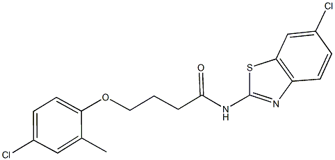 N-(6-chloro-1,3-benzothiazol-2-yl)-4-(4-chloro-2-methylphenoxy)butanamide 구조식 이미지