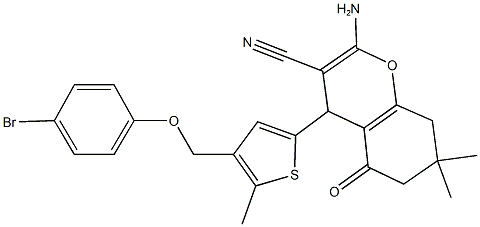 2-amino-4-{4-[(4-bromophenoxy)methyl]-5-methyl-2-thienyl}-7,7-dimethyl-5-oxo-5,6,7,8-tetrahydro-4H-chromene-3-carbonitrile Structure