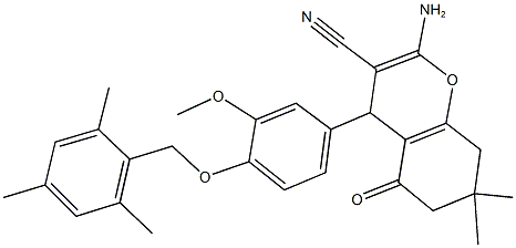 2-amino-4-[4-(mesitylmethoxy)-3-methoxyphenyl]-7,7-dimethyl-5-oxo-5,6,7,8-tetrahydro-4H-chromene-3-carbonitrile Structure