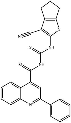 N-(3-cyano-5,6-dihydro-4H-cyclopenta[b]thien-2-yl)-N'-[(2-phenyl-4-quinolinyl)carbonyl]thiourea 구조식 이미지