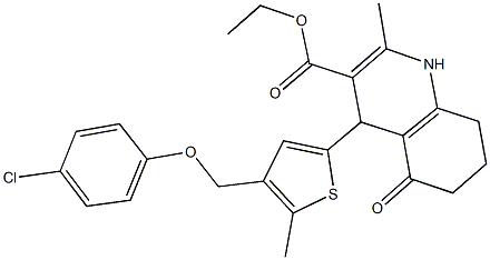 ethyl 4-{4-[(4-chlorophenoxy)methyl]-5-methyl-2-thienyl}-2-methyl-5-oxo-1,4,5,6,7,8-hexahydro-3-quinolinecarboxylate 구조식 이미지