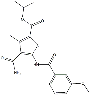 isopropyl 4-(aminocarbonyl)-5-[(3-methoxybenzoyl)amino]-3-methyl-2-thiophenecarboxylate 구조식 이미지