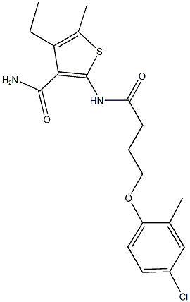 2-{[4-(4-chloro-2-methylphenoxy)butanoyl]amino}-4-ethyl-5-methyl-3-thiophenecarboxamide 구조식 이미지