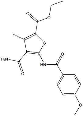 ethyl 4-(aminocarbonyl)-5-[(4-methoxybenzoyl)amino]-3-methyl-2-thiophenecarboxylate 구조식 이미지