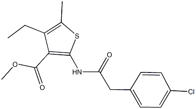 methyl 2-{[(4-chlorophenyl)acetyl]amino}-4-ethyl-5-methyl-3-thiophenecarboxylate 구조식 이미지