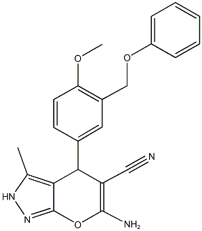 6-amino-4-[4-methoxy-3-(phenoxymethyl)phenyl]-3-methyl-2,4-dihydropyrano[2,3-c]pyrazole-5-carbonitrile Structure