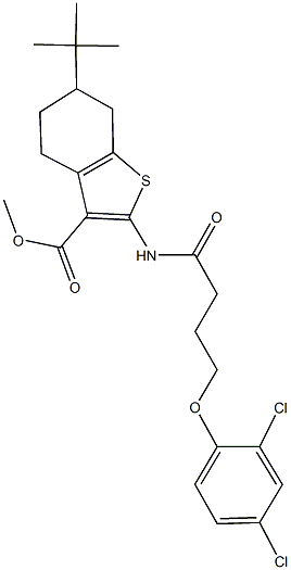 methyl 6-tert-butyl-2-{[4-(2,4-dichlorophenoxy)butanoyl]amino}-4,5,6,7-tetrahydro-1-benzothiophene-3-carboxylate 구조식 이미지