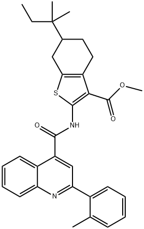 methyl 2-({[2-(2-methylphenyl)-4-quinolinyl]carbonyl}amino)-6-tert-pentyl-4,5,6,7-tetrahydro-1-benzothiophene-3-carboxylate 구조식 이미지