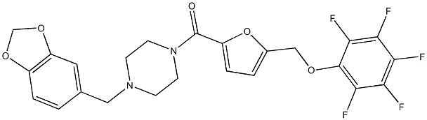 (5-{[4-(1,3-benzodioxol-5-ylmethyl)piperazin-1-yl]carbonyl}-2-furyl)methyl 2,3,4,5,6-pentafluorophenyl ether Structure