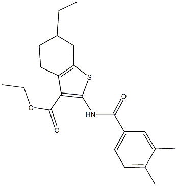 ethyl 2-[(3,4-dimethylbenzoyl)amino]-6-ethyl-4,5,6,7-tetrahydro-1-benzothiophene-3-carboxylate 구조식 이미지