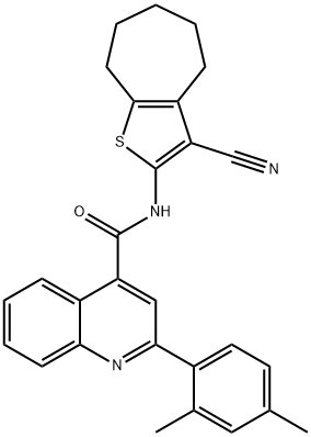 N-(3-cyano-5,6,7,8-tetrahydro-4H-cyclohepta[b]thiophen-2-yl)-2-(2,4-dimethylphenyl)-4-quinolinecarboxamide 구조식 이미지