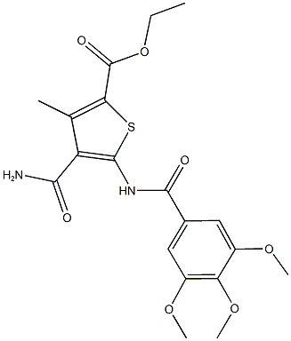 ethyl 4-(aminocarbonyl)-3-methyl-5-[(3,4,5-trimethoxybenzoyl)amino]thiophene-2-carboxylate 구조식 이미지