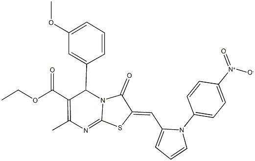 ethyl 2-[(1-{4-nitrophenyl}-1H-pyrrol-2-yl)methylene]-5-(3-methoxyphenyl)-7-methyl-3-oxo-2,3-dihydro-5H-[1,3]thiazolo[3,2-a]pyrimidine-6-carboxylate 구조식 이미지