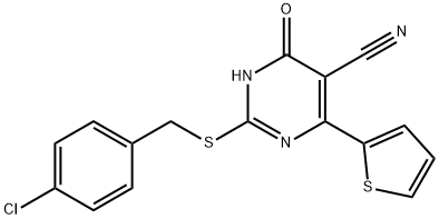 2-[(4-chlorobenzyl)sulfanyl]-6-oxo-4-(2-thienyl)-1,6-dihydro-5-pyrimidinecarbonitrile Structure