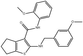 2-[(3-methoxybenzyl)amino]-N-(2-methoxyphenyl)-5,6-dihydro-4H-cyclopenta[b]thiophene-3-carboxamide 구조식 이미지
