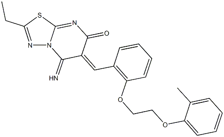 2-ethyl-5-imino-6-{2-[2-(2-methylphenoxy)ethoxy]benzylidene}-5,6-dihydro-7H-[1,3,4]thiadiazolo[3,2-a]pyrimidin-7-one 구조식 이미지