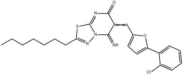 6-{[5-(2-chlorophenyl)-2-furyl]methylene}-2-heptyl-5-imino-5,6-dihydro-7H-[1,3,4]thiadiazolo[3,2-a]pyrimidin-7-one 구조식 이미지