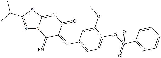 4-[(5-imino-2-isopropyl-7-oxo-5H-[1,3,4]thiadiazolo[3,2-a]pyrimidin-6(7H)-ylidene)methyl]-2-methoxyphenyl benzenesulfonate 구조식 이미지