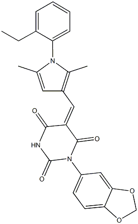 1-(1,3-benzodioxol-5-yl)-5-{[1-(2-ethylphenyl)-2,5-dimethyl-1H-pyrrol-3-yl]methylene}-2,4,6(1H,3H,5H)-pyrimidinetrione 구조식 이미지