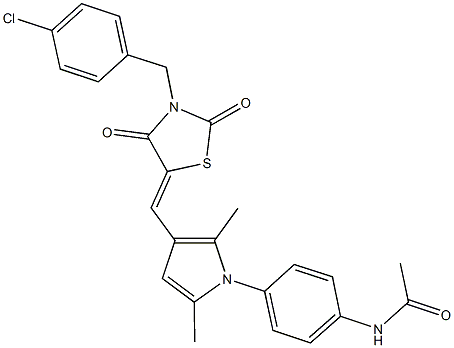 N-[4-(3-{[3-(4-chlorobenzyl)-2,4-dioxo-1,3-thiazolidin-5-ylidene]methyl}-2,5-dimethyl-1H-pyrrol-1-yl)phenyl]acetamide 구조식 이미지