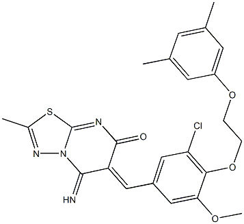 6-{3-chloro-4-[2-(3,5-dimethylphenoxy)ethoxy]-5-methoxybenzylidene}-5-imino-2-methyl-5,6-dihydro-7H-[1,3,4]thiadiazolo[3,2-a]pyrimidin-7-one Structure