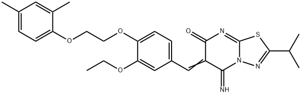 6-{4-[2-(2,4-dimethylphenoxy)ethoxy]-3-ethoxybenzylidene}-5-imino-2-isopropyl-5,6-dihydro-7H-[1,3,4]thiadiazolo[3,2-a]pyrimidin-7-one Structure
