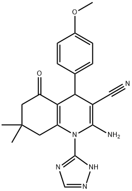 2-amino-4-(4-methoxyphenyl)-7,7-dimethyl-5-oxo-1-(1H-1,2,4-triazol-3-yl)-1,4,5,6,7,8-hexahydro-3-quinolinecarbonitrile Structure