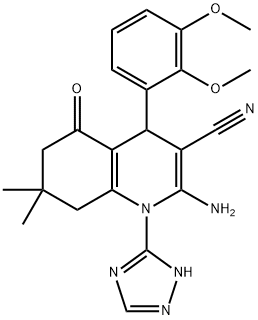 2-amino-4-(2,3-dimethoxyphenyl)-7,7-dimethyl-5-oxo-1-(1H-1,2,4-triazol-3-yl)-1,4,5,6,7,8-hexahydro-3-quinolinecarbonitrile 구조식 이미지