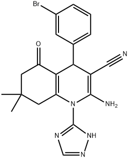 2-amino-4-(3-bromophenyl)-7,7-dimethyl-5-oxo-1-(1H-1,2,4-triazol-3-yl)-1,4,5,6,7,8-hexahydro-3-quinolinecarbonitrile 구조식 이미지