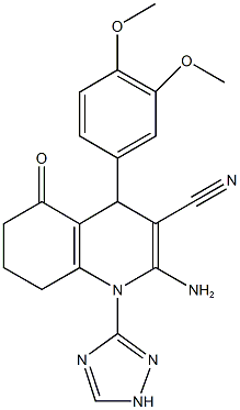 2-amino-4-(3,4-dimethoxyphenyl)-5-oxo-1-(1H-1,2,4-triazol-3-yl)-1,4,5,6,7,8-hexahydro-3-quinolinecarbonitrile 구조식 이미지