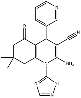 2-amino-7,7-dimethyl-5-oxo-4-(3-pyridinyl)-1-(1H-1,2,4-triazol-3-yl)-1,4,5,6,7,8-hexahydro-3-quinolinecarbonitrile Structure